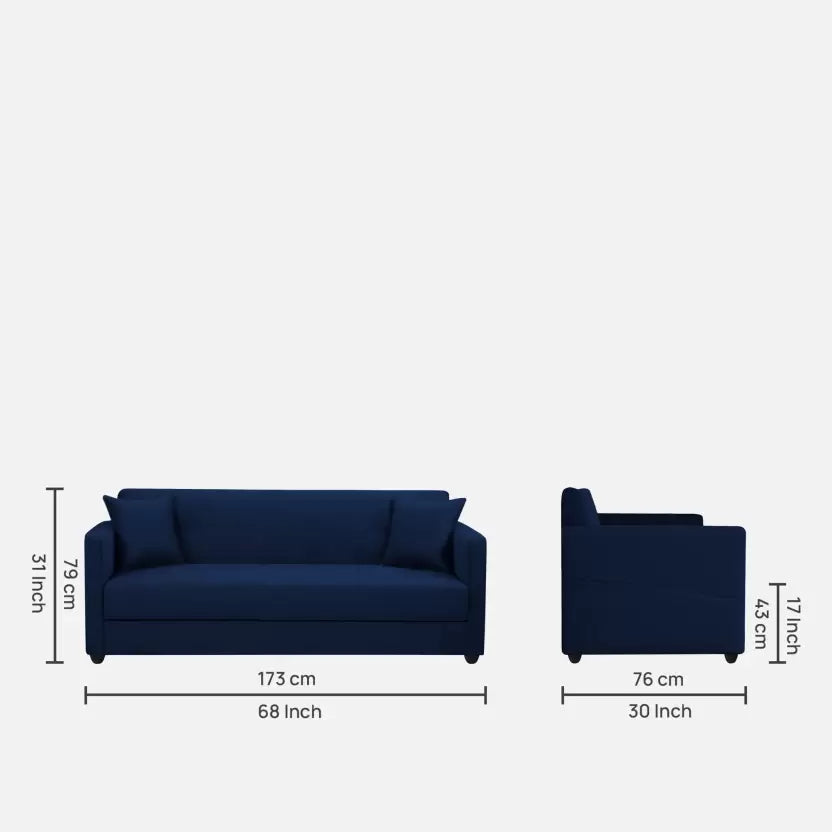 Elma Three Seater Sofa in Fabric-Blue